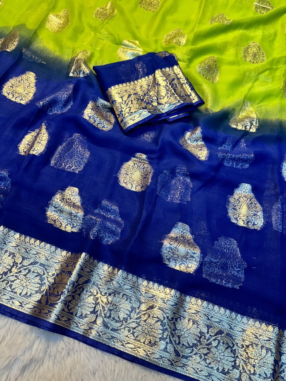 Viscose Georgette Saree With Zari Work for Karwachauth 4 A beautiful collection of Viscose Georgette sarees featuring vibrant colours and traditional gold Zari work borders.