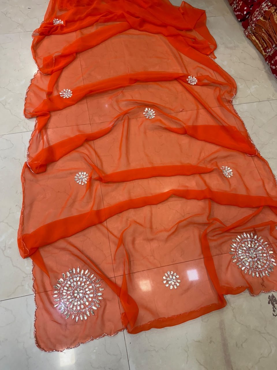 60gm Georgette Gota Patti Saree with Katdana Work 5 A beautiful collection of 60gm Georgette sarees in vibrant colors with detailed Gota Patti and katdana work.