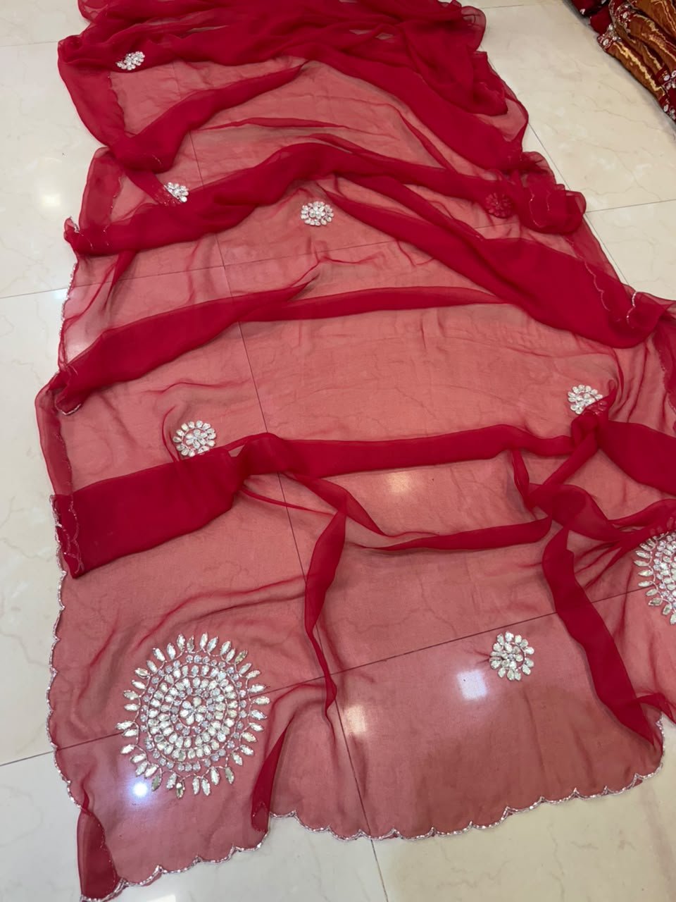 60gm Georgette Gota Patti Saree with Katdana Work 9 A beautiful collection of 60gm Georgette sarees in vibrant colors with detailed Gota Patti and katdana work.