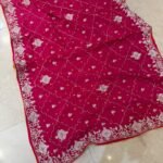 A collection of beautiful Pure Ho silk sarees in vibrant colors featuring hand Bandhani work and intricate heavy embroidery.