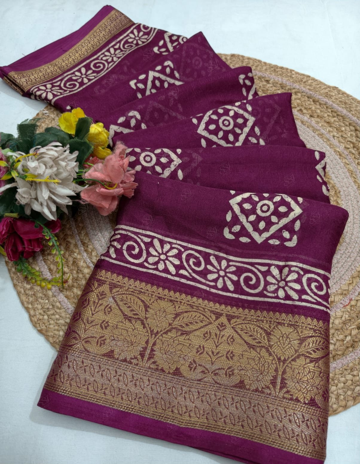 Designer Leheriya Chiffon Saree with Handwork 10 A collection of beautiful Leheriya Chiffon sarees in vibrant colours with intricate gold handwork and borders.